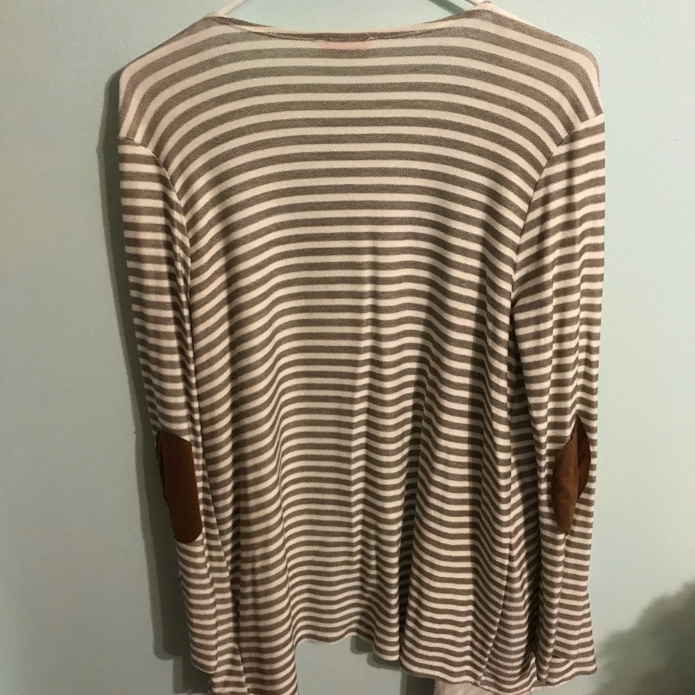 Striped Cardigan w/ Elbow Patches